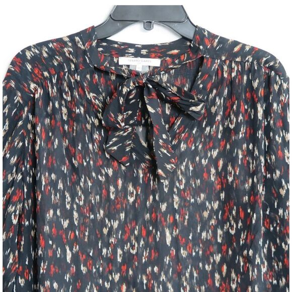 Gerard Darel Black Multi-Color Abstract Print Tie-Neck Blouse Size 44‎ - Picture 1 of 6